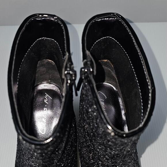Circus By Sam Edelman Osten Ankle Bootie 7 Black Glitter Faux Leather Cap Toe - Picture 8 of 14